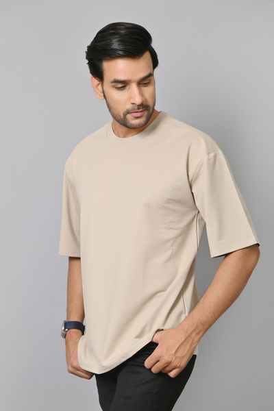Solid Pastel Beige Color Oversized T-Shirt