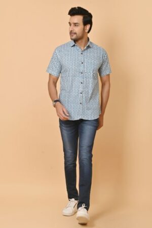 Indigo Hand Block Printed Casual Shirt