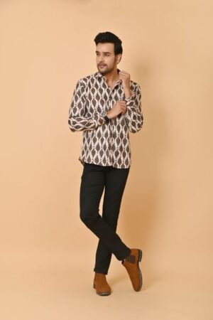 Jaipuri Brown Colour Flower Block Print Shirt