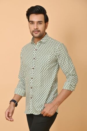 Jaipuri Gray Zigzag Block Print Shirt