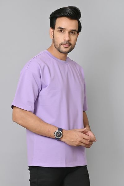 Lavender Solid Color Oversized T-Shirt for Men