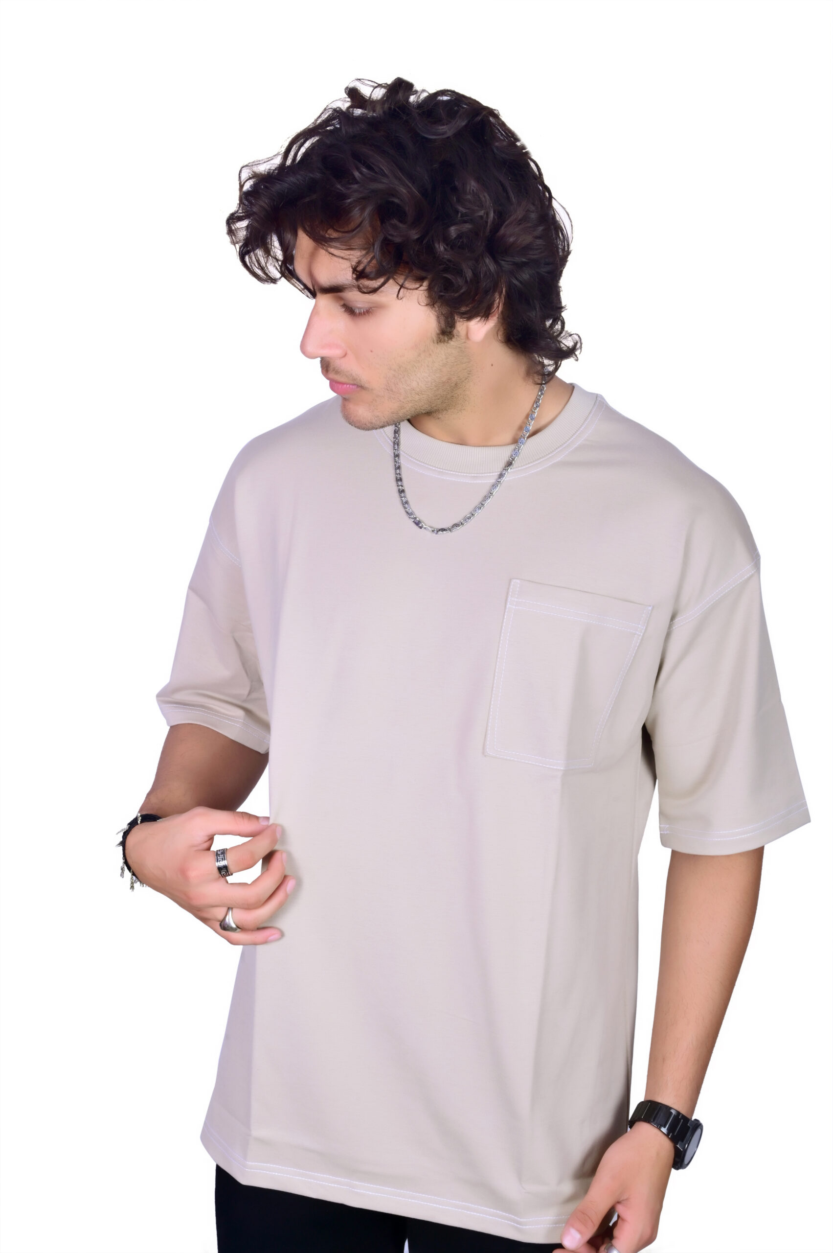 Stitch Light Grey Colour Oversized T-Shirt