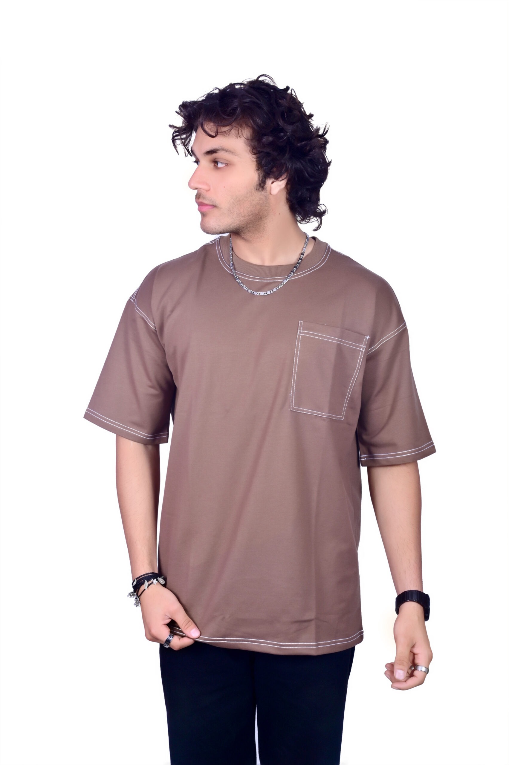 Stitch Brown Colour Oversized T-Shirt