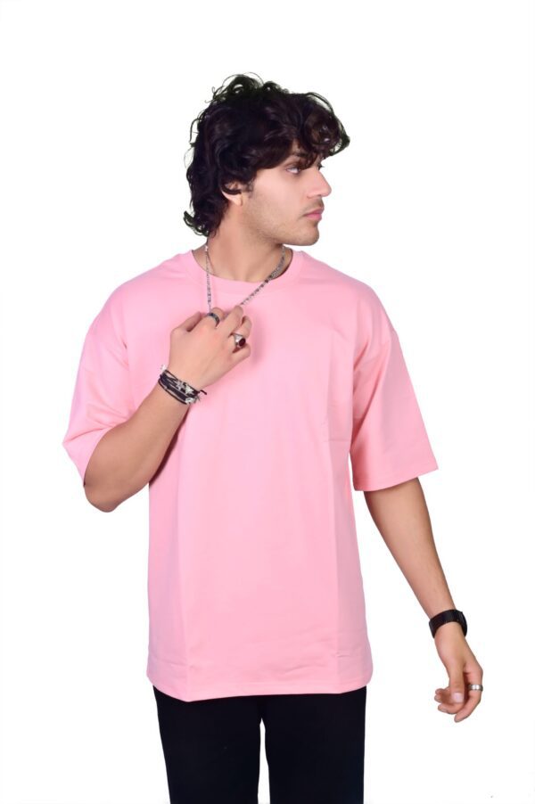 Solid Light Pink Colour Oversized T-Shirt - Image 2