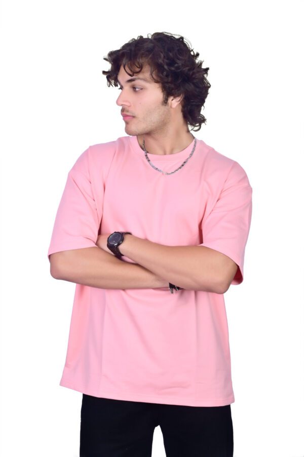 Solid Light Pink Colour Oversized T-Shirt - Image 4