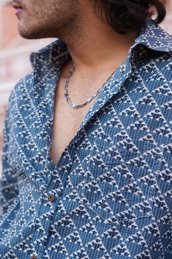 INDIGO Printed Cotton Full Sleeve Shirt - Image 3