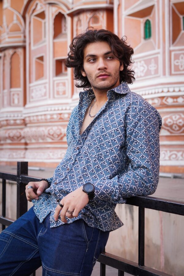 INDIGO Printed Cotton Full Sleeve Shirt - Image 2