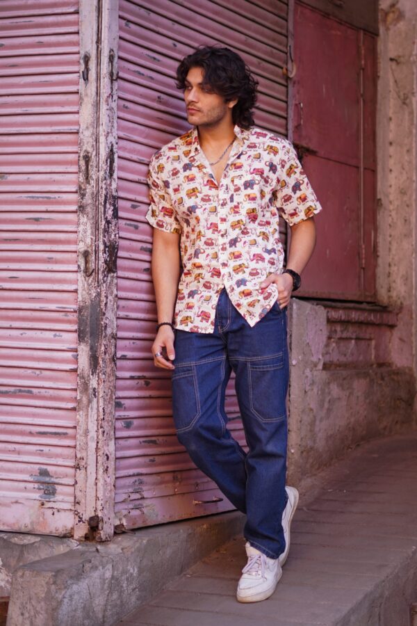 Multicolour Elephant Printed Half Sleeve Shirt