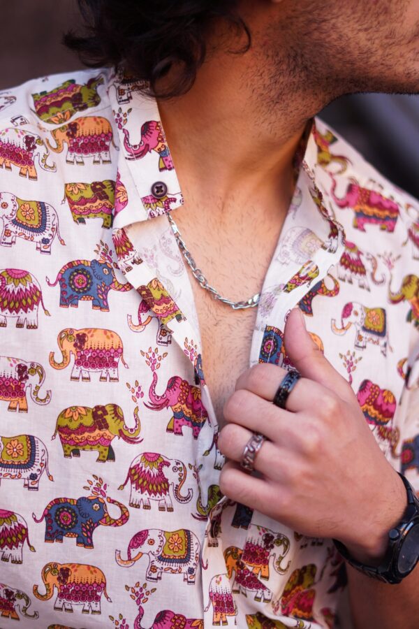 Multicolour Elephant Printed Half Sleeve Shirt - Image 3