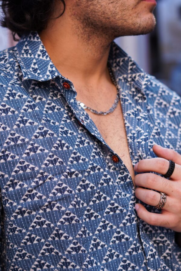 INDIGO Printed Cotton Half Sleeve Shirt - Image 3