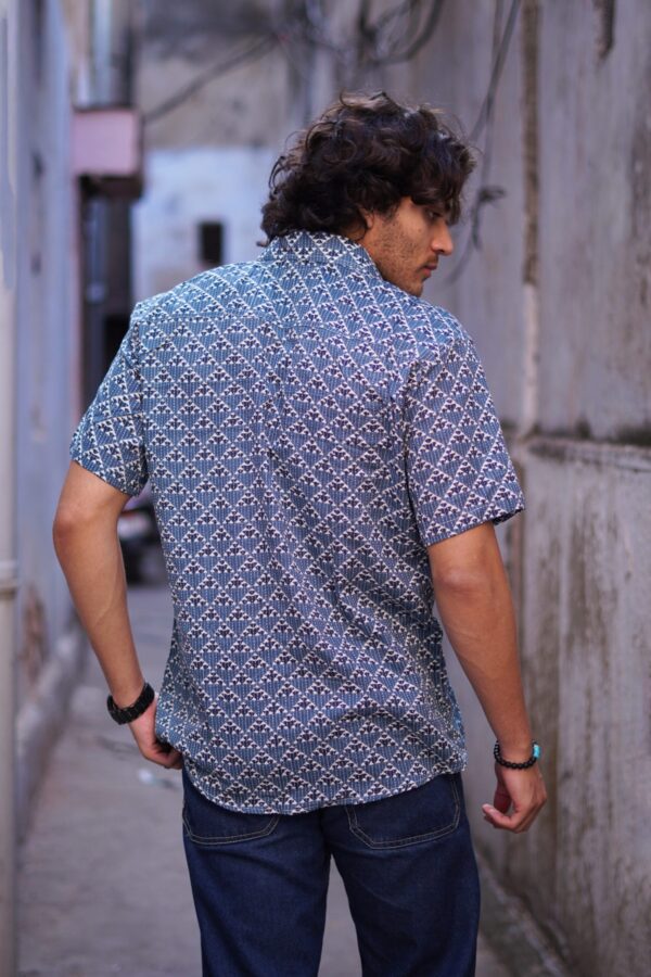 INDIGO Printed Cotton Half Sleeve Shirt - Image 4