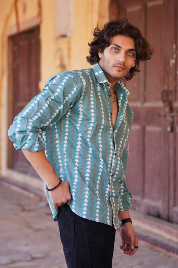 Blue JAIPURI Printed Cotton Full Sleeve Shirt - Image 2