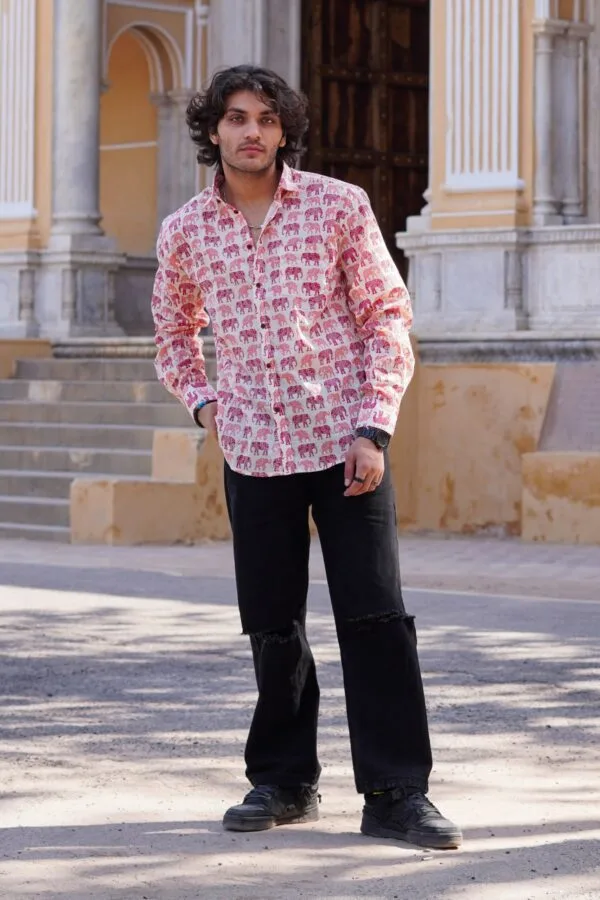 Full Sleeve Pink elephant Printed Shirt for men