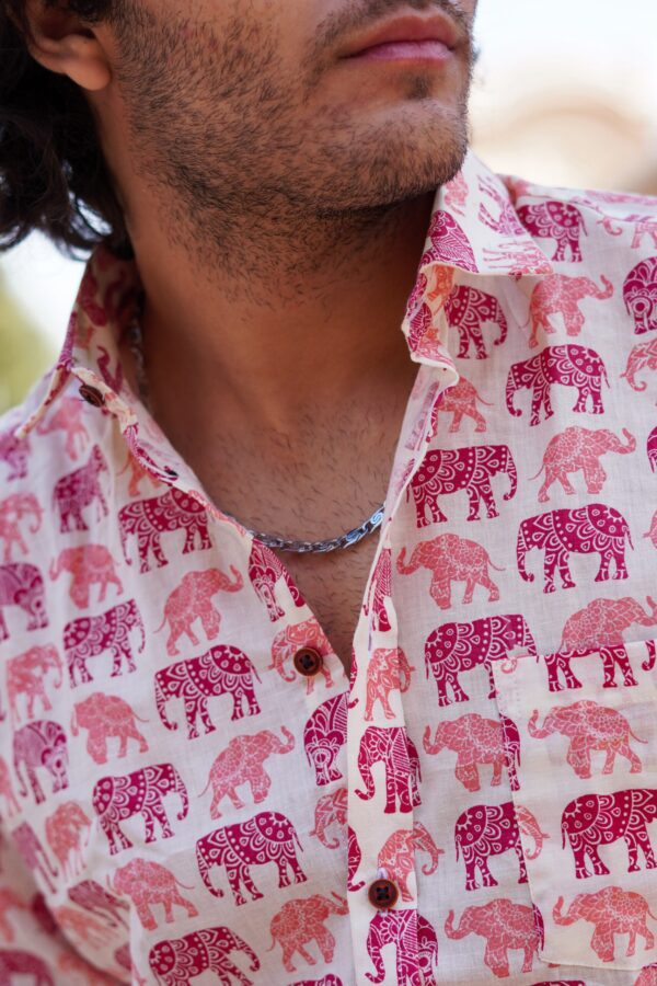 Full Sleeve Pink elephant Printed Shirt for men