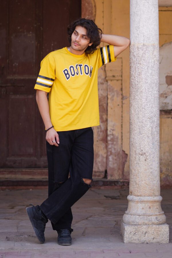 Yellow Boston Cotton Oversized Back Print T-shirt