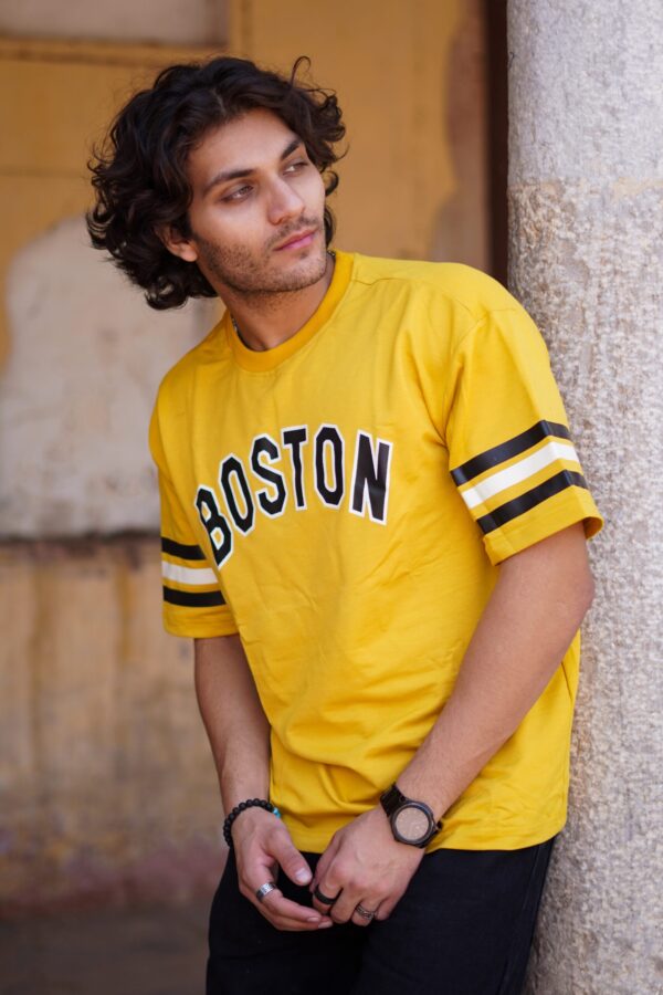Yellow Boston Cotton Oversized Back Print T-shirt
