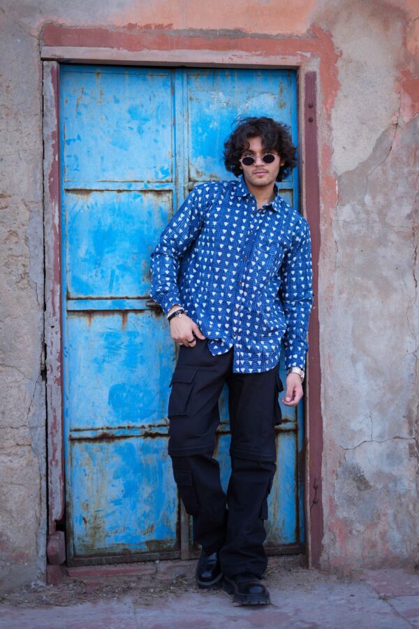 Blue Handblock Printed Full Sleeve Cotton Shirt