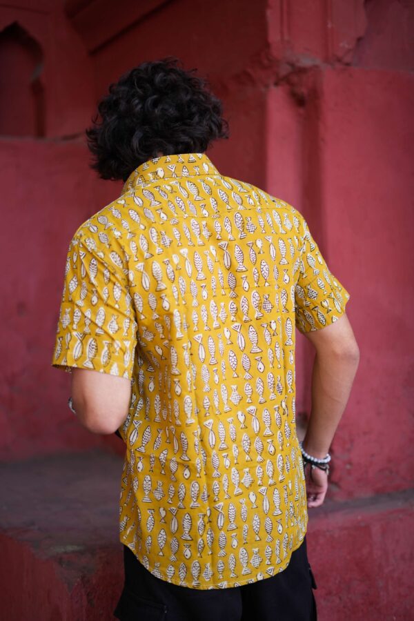 Fish Hand Block Printed Half Sleeve Cotton Shirt