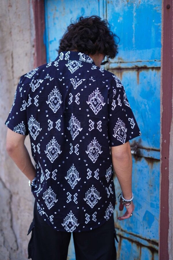 Blue Abstract Printed Half Sleeve Cotton Shirt