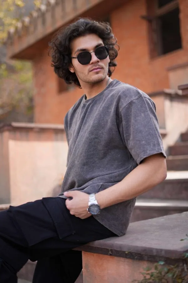 Acid Wash Light-Grey Color Oversized T-Shirt
