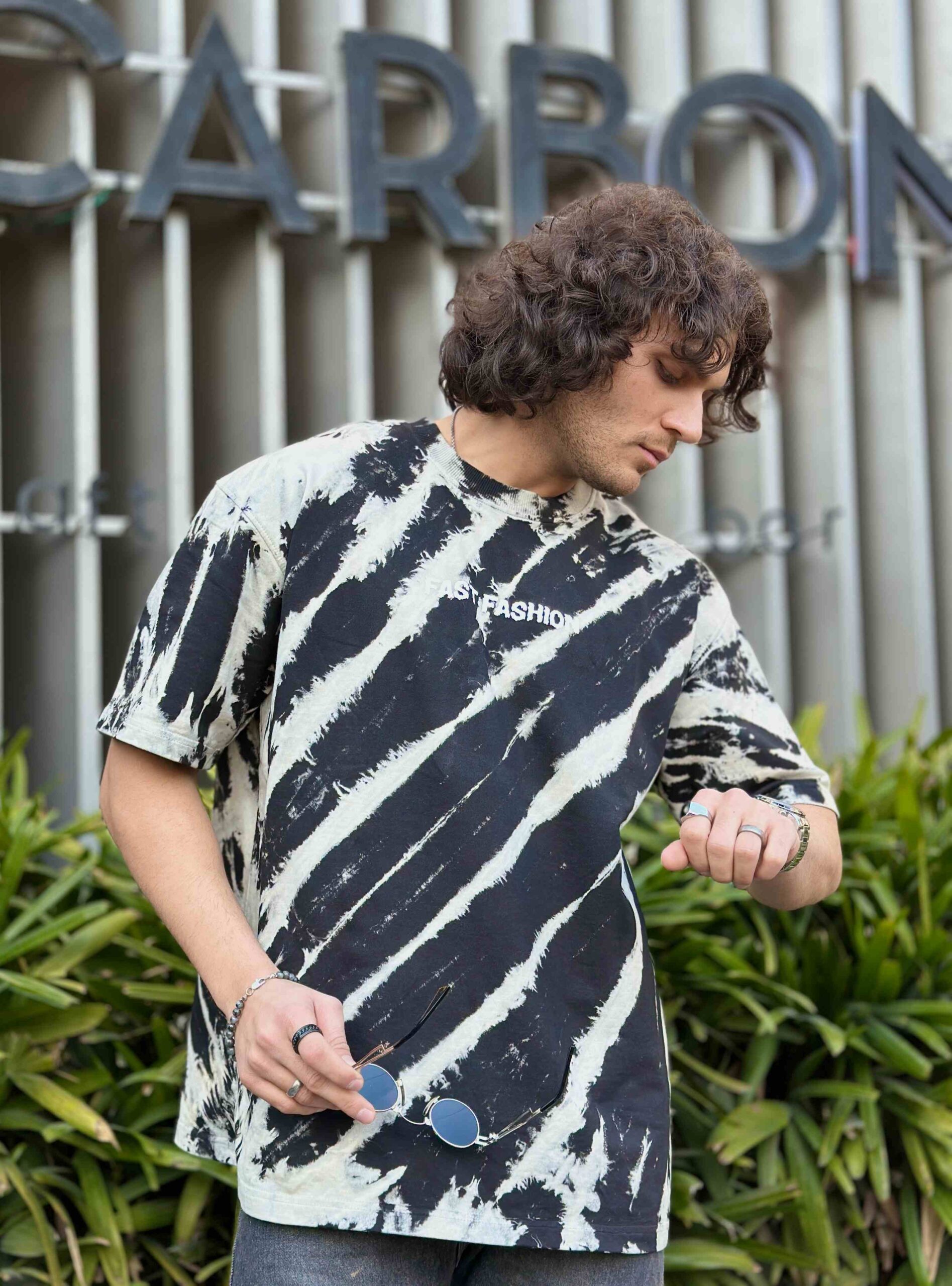 Leopard Stripes Acid Wash Oversized T-Shirt