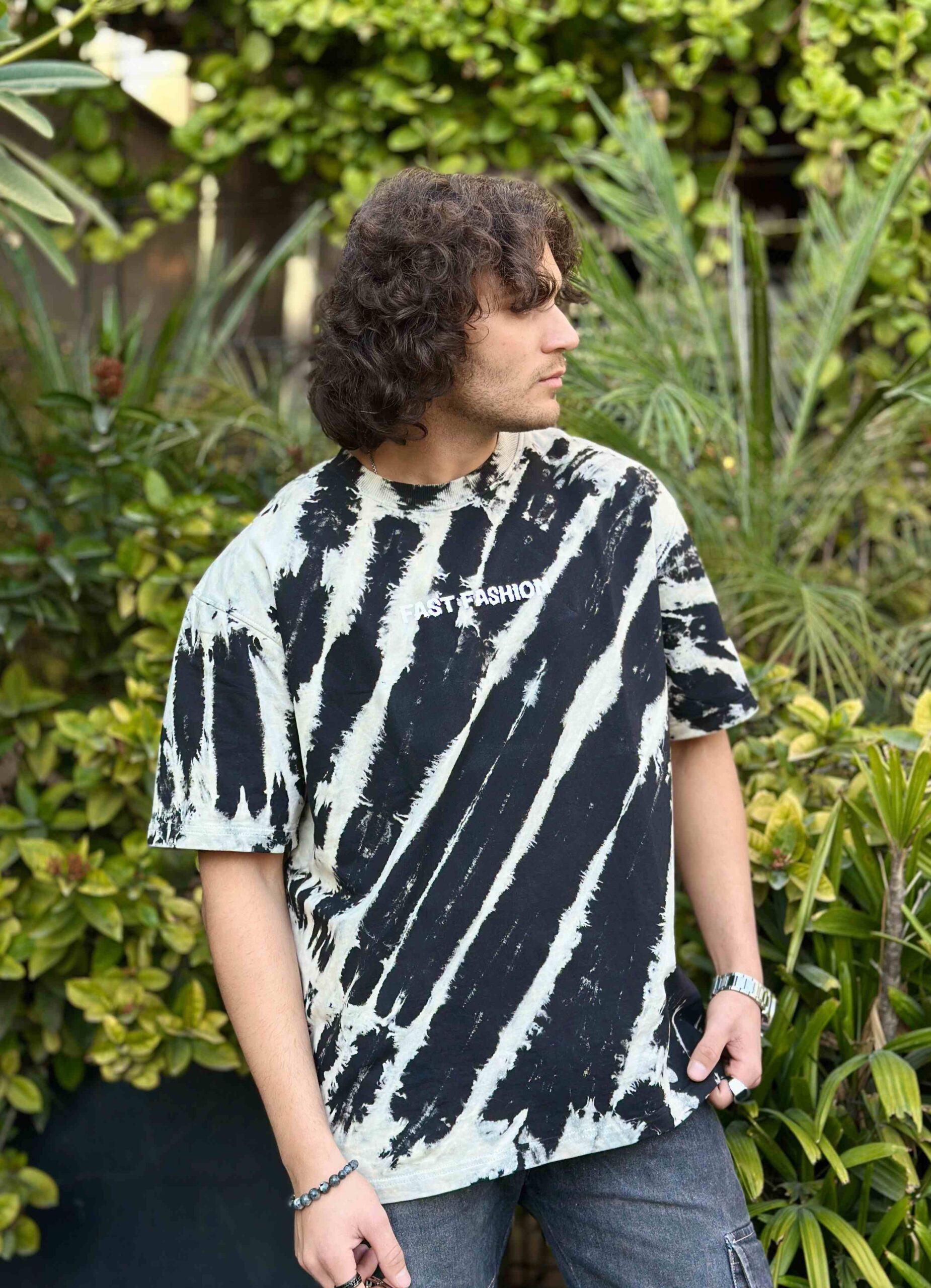 Leopard Stripes Acid Wash Oversized T-Shirt