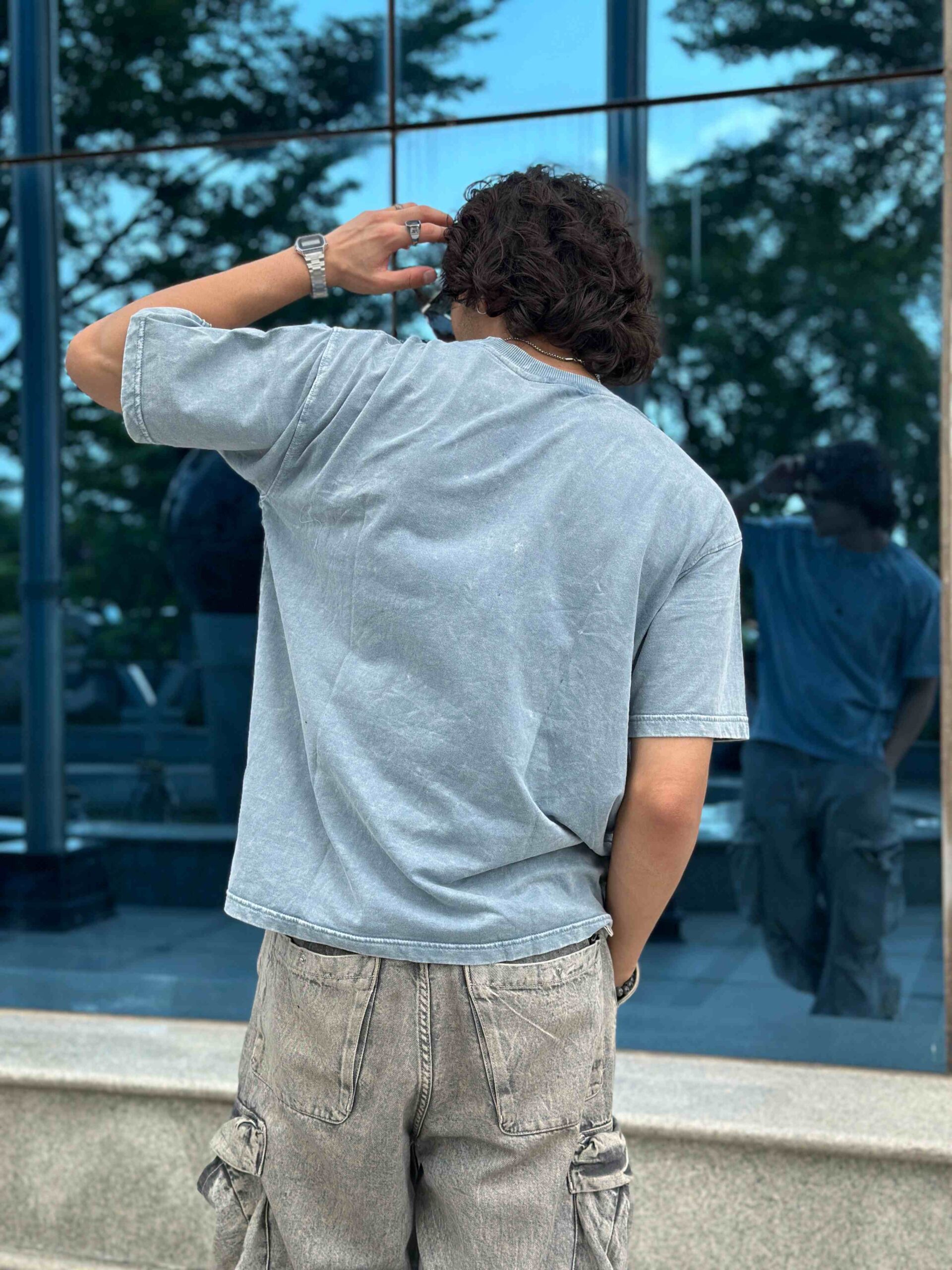 Light Blue Acid Wash Pintex Oversized T-shirt - Image 6