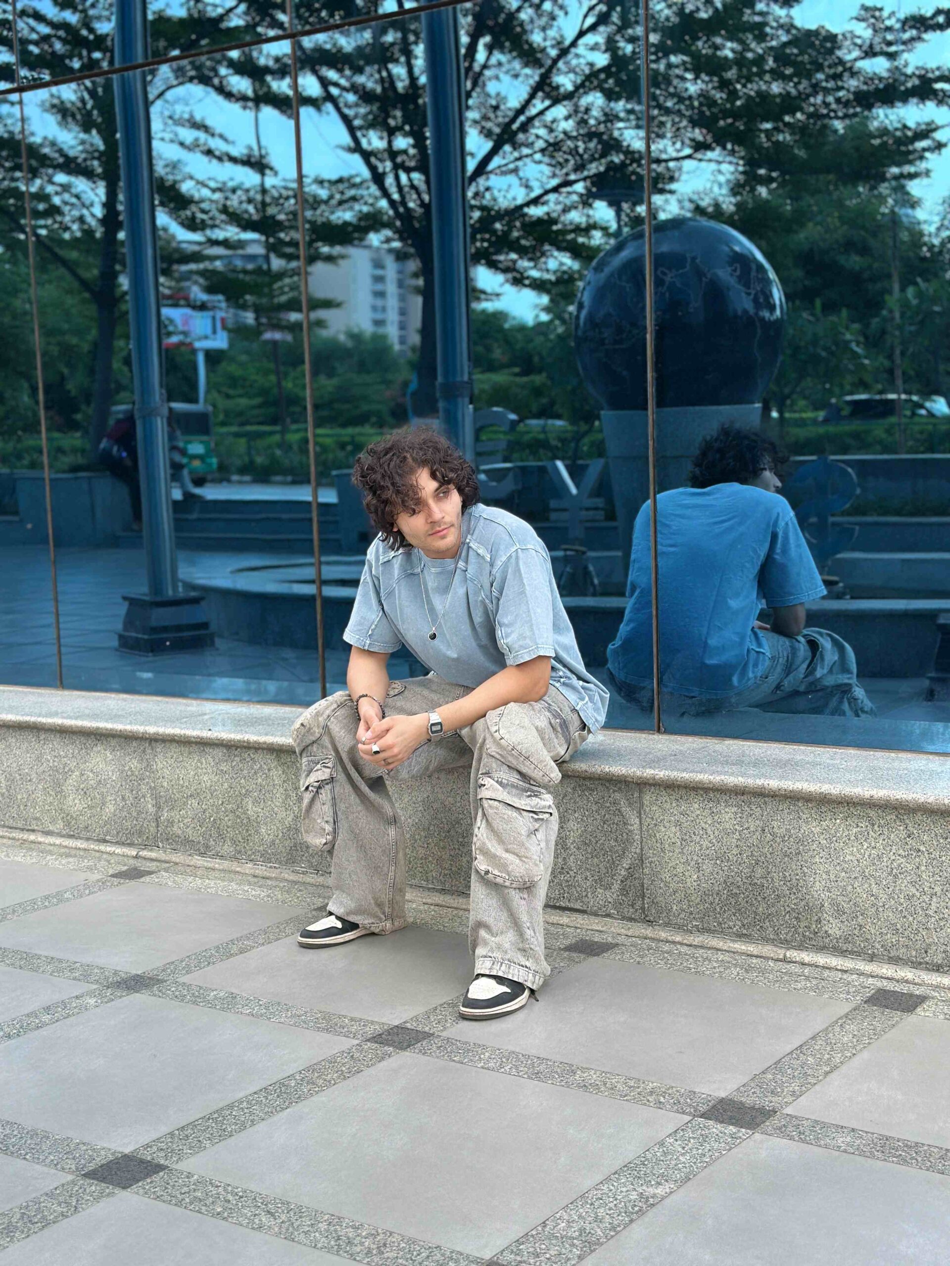 Light Blue Acid Wash Pintex Oversized T-shirt - Image 4