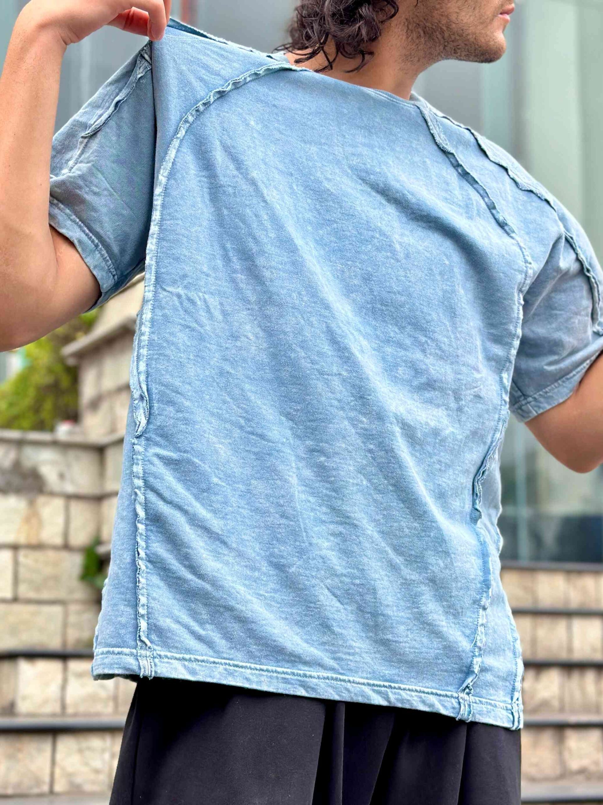 Light Blue Acid Wash Pintex Oversized T-shirt - Image 7