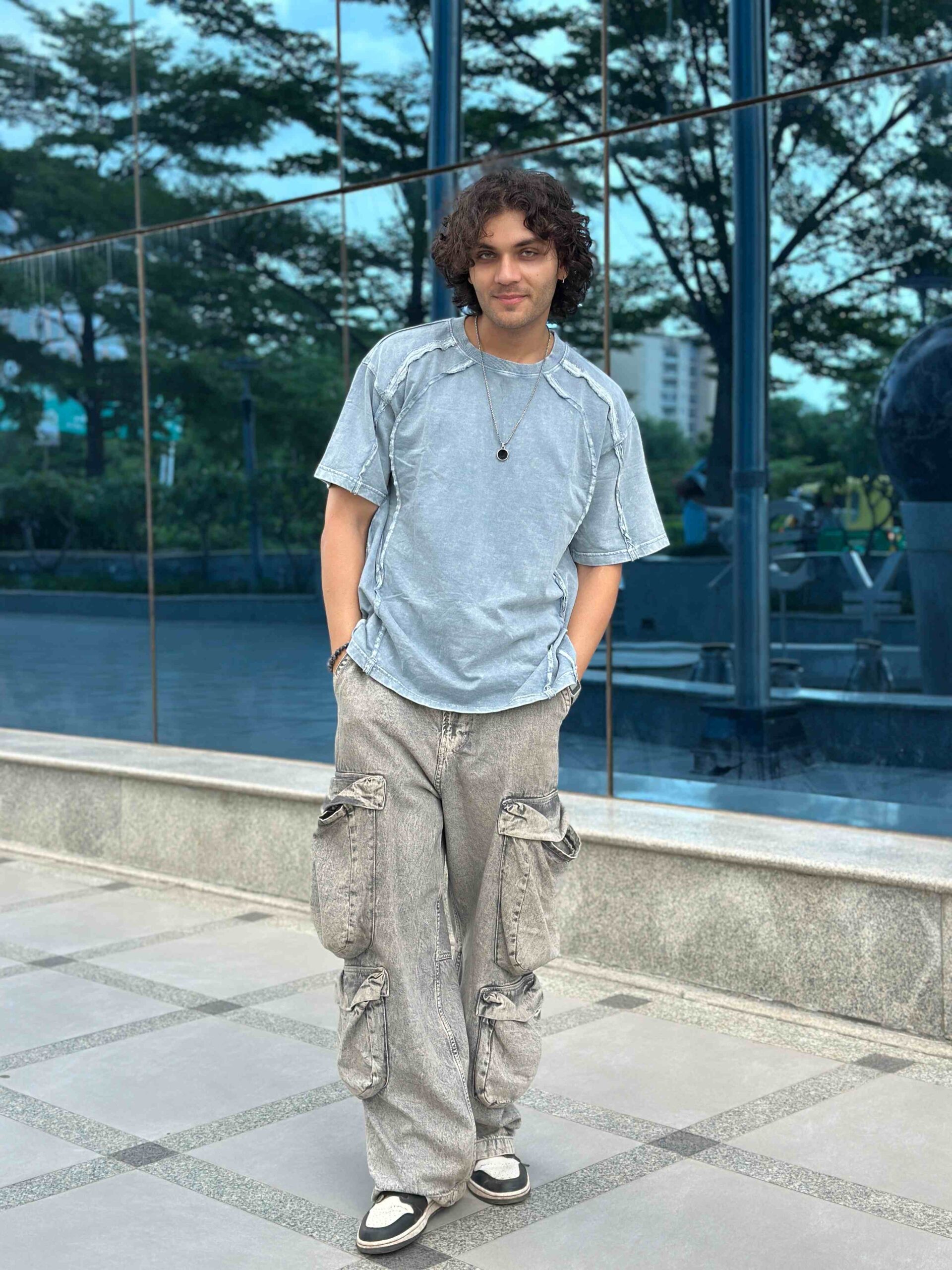 Light Blue Acid Wash Pintex Oversized T-shirt - Image 2