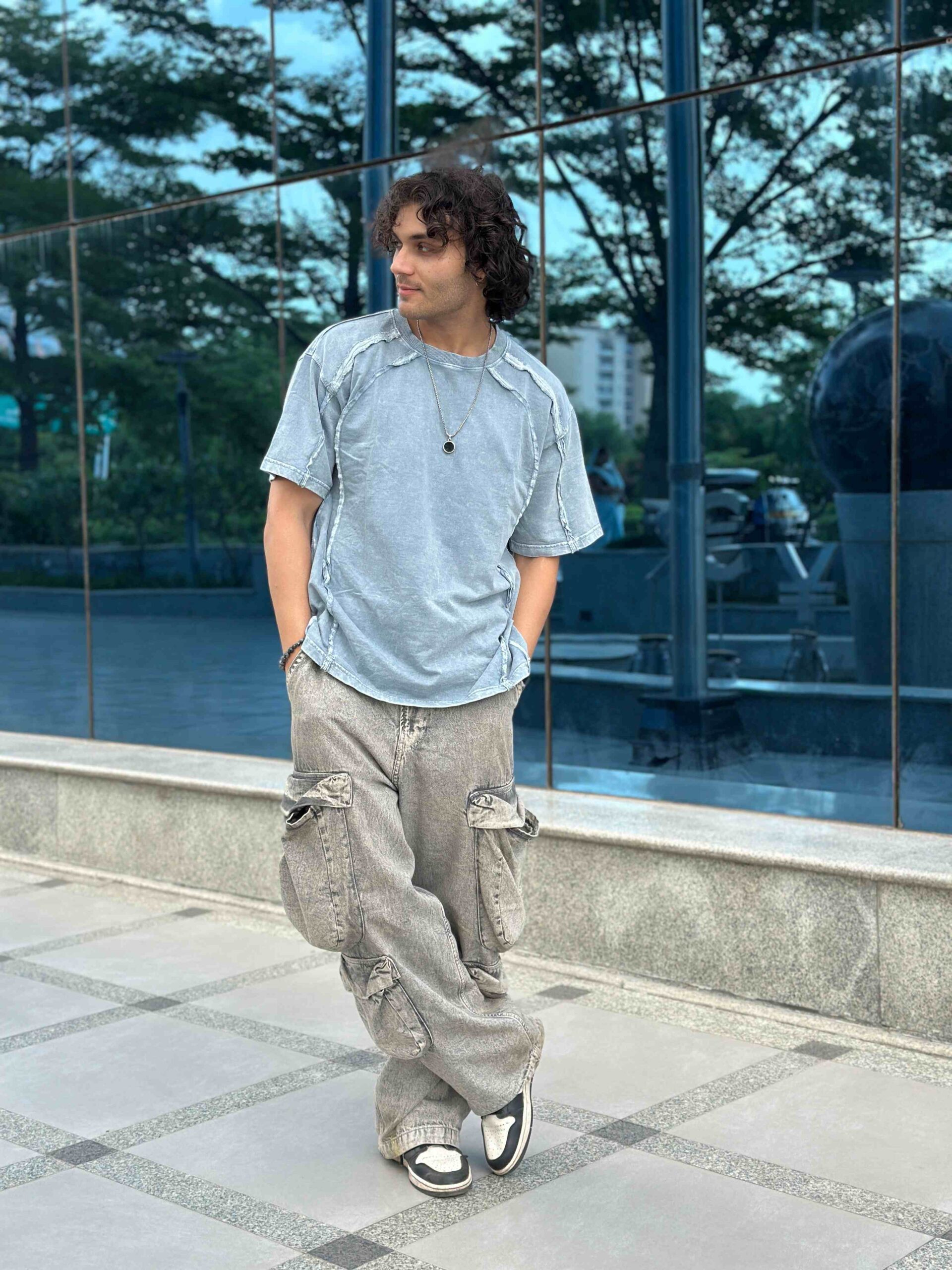 Light Blue Acid Wash Pintex Oversized T-shirt - Image 3