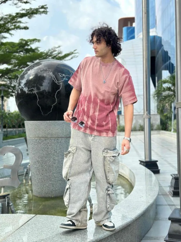 Men in Pink Shade Acid Wash Oversized T-shirt with jeans pant 1