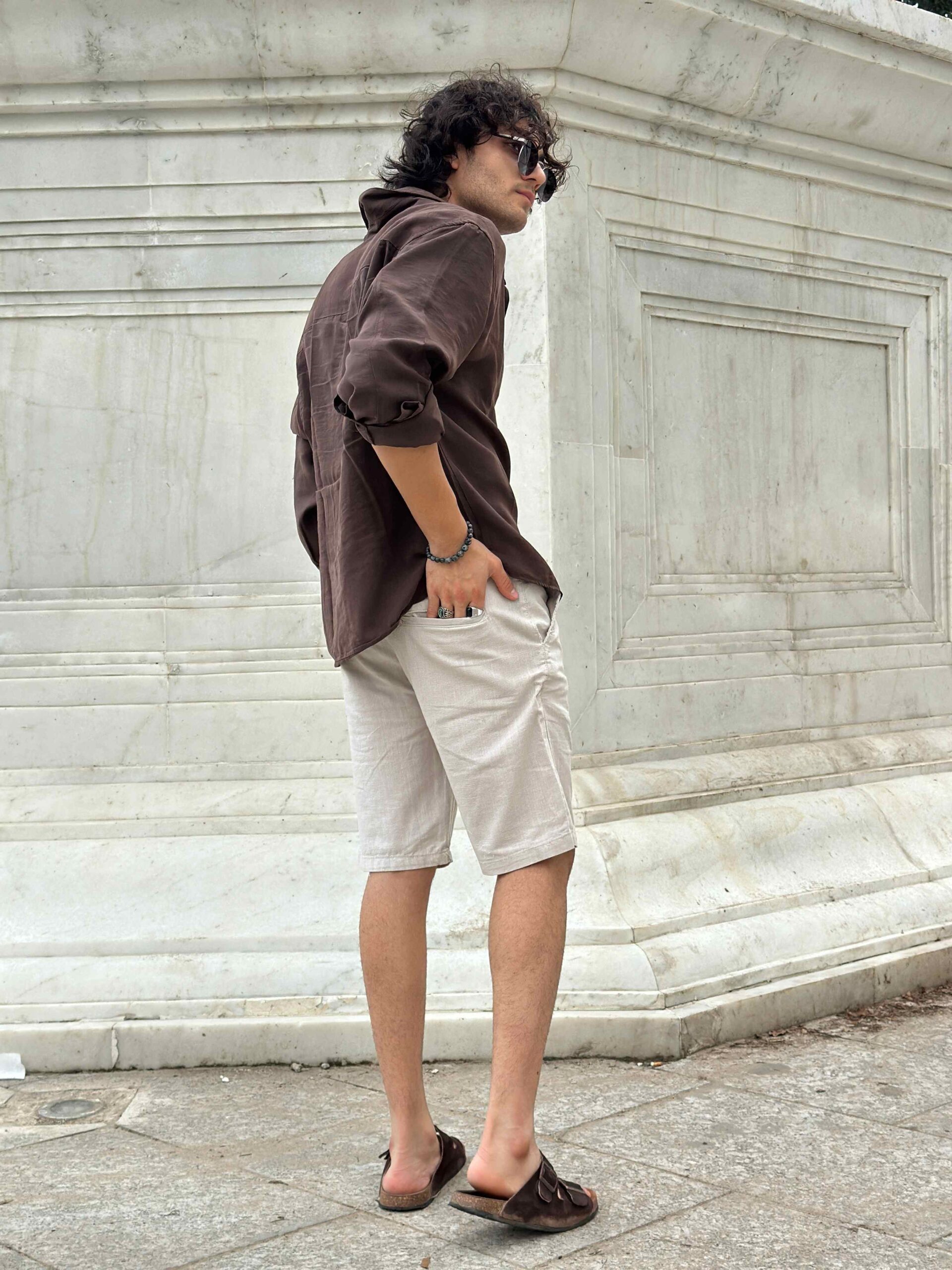 Beige Linen Shorts Comfort Fit for Men