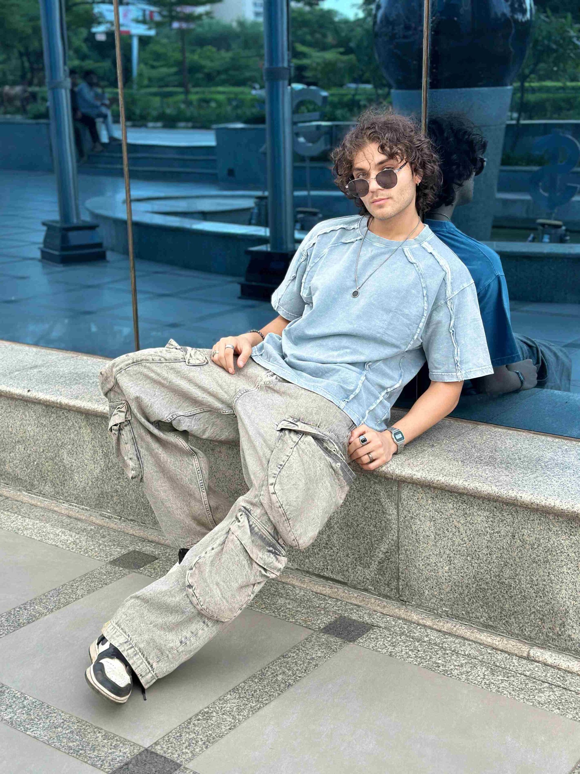 Light Blue Acid Wash Pintex Oversized T-shirt - Image 5