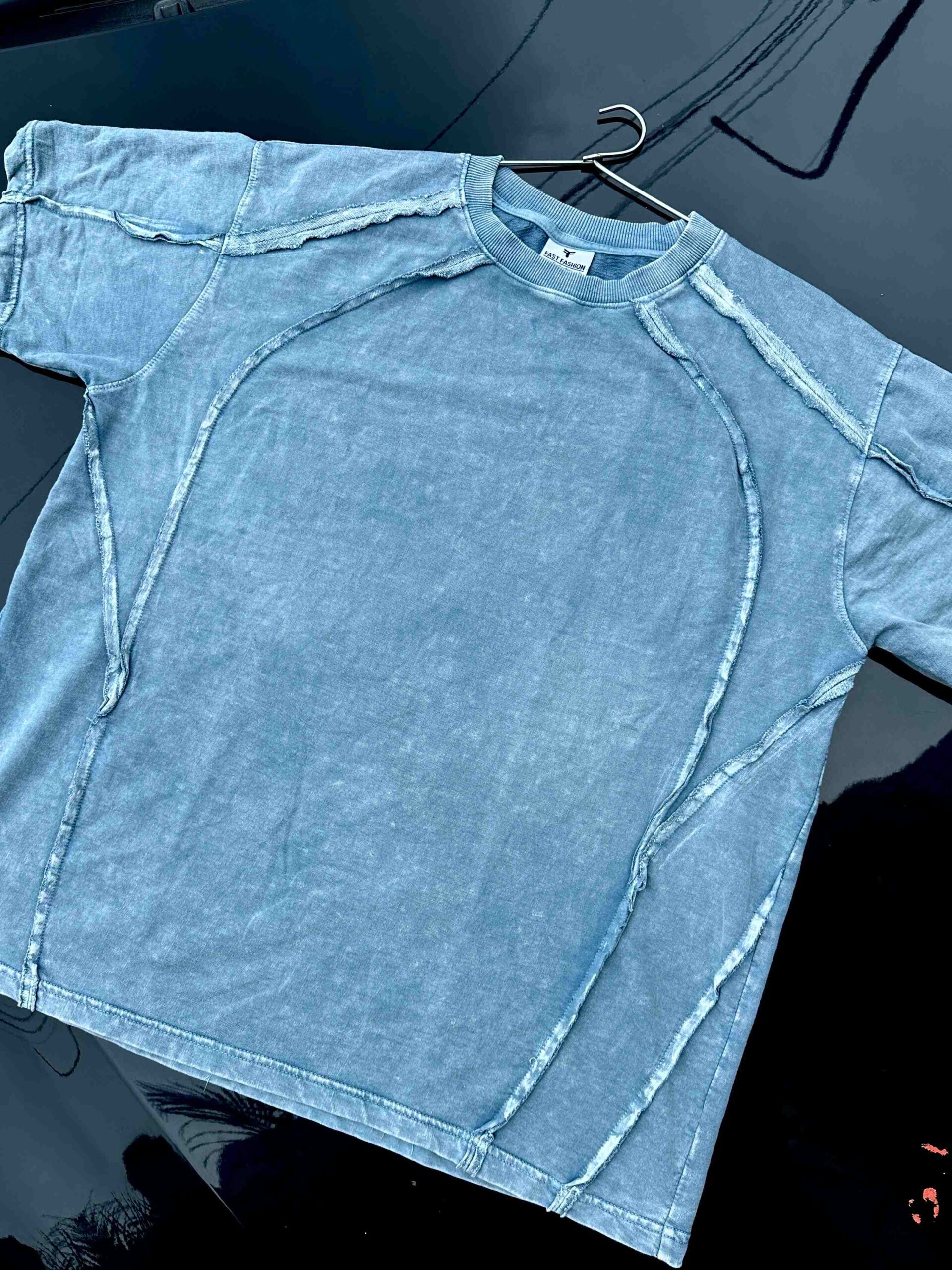 light blue Acid Wash Pintex Oversize T-shirt with hanger