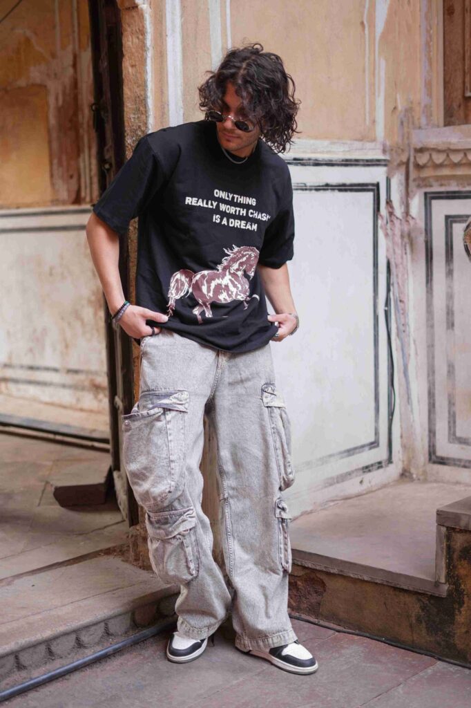 Quote-and-Horse-Printed-Oversized-T-shirt-scaled